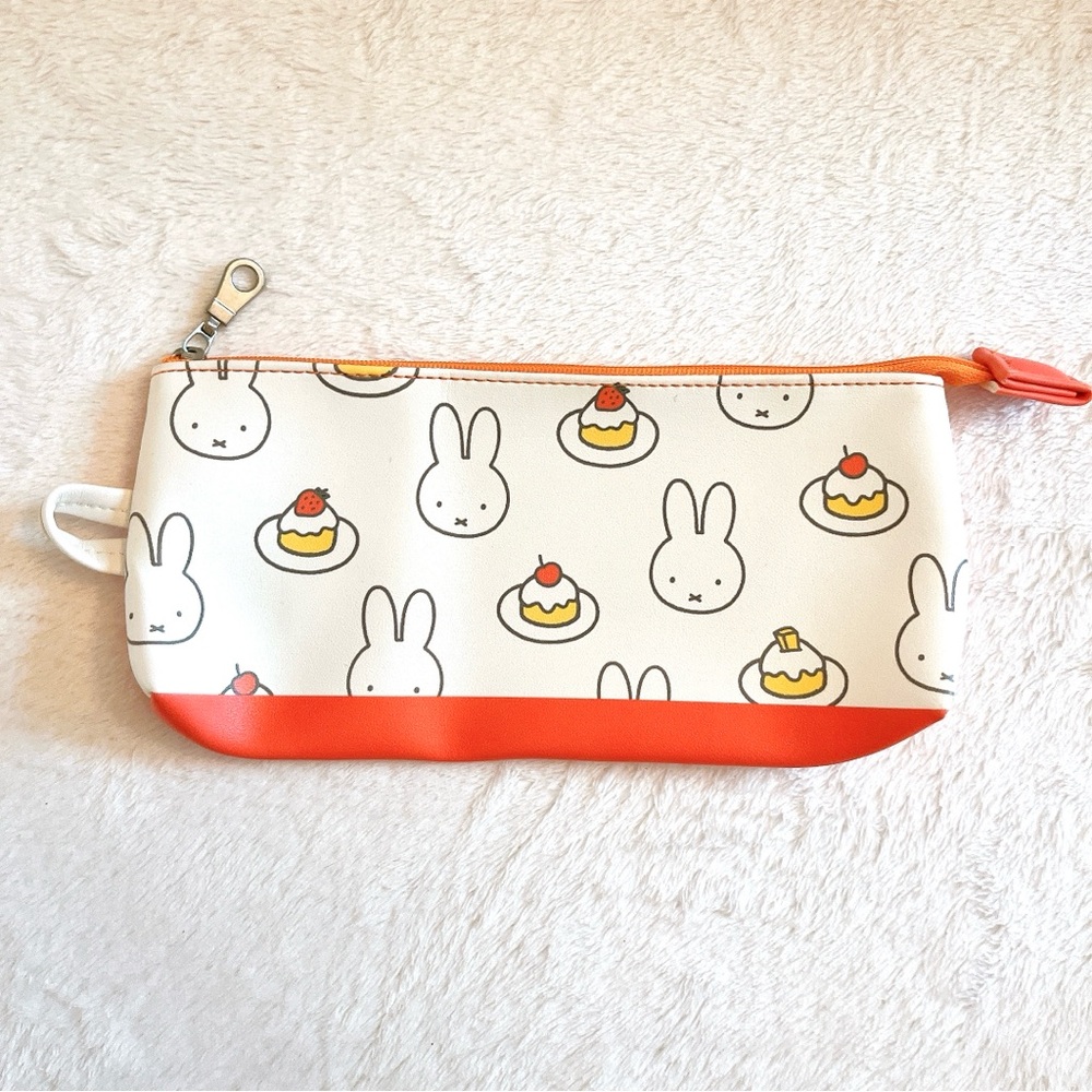 NWOT Dick Bruna Miffy Bunny and cake faux leather pencil case flat pouch orange
